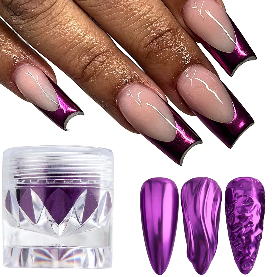 1 Jar Purple Chrome Nail Powder Metallic Mirror Nail Art Pigment Dust Violet Nail Art Glitter Decoration Manicure Accessories