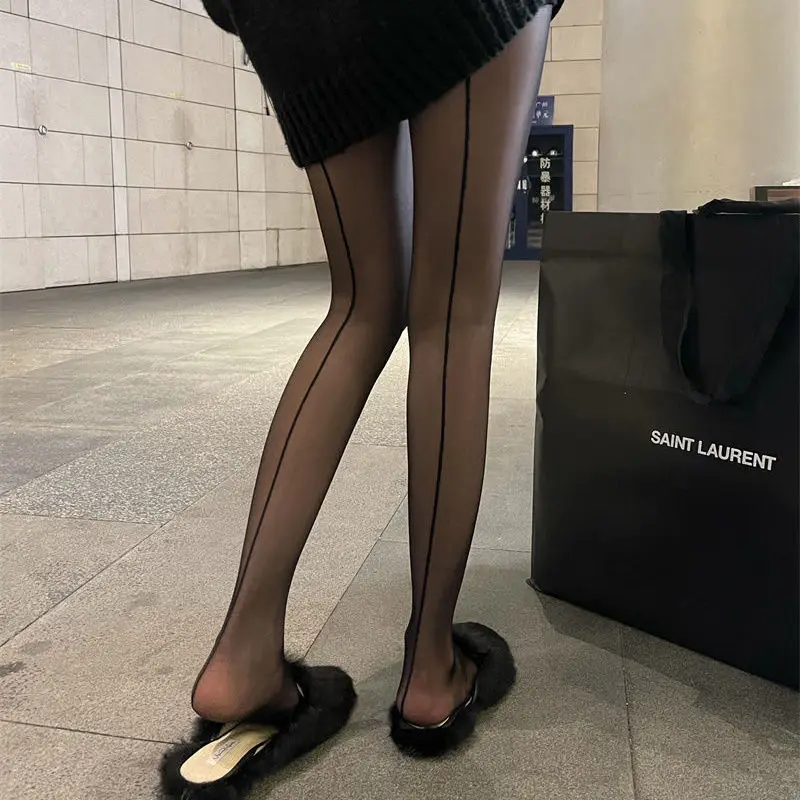 Vertical Line Stockings Black Stockings Pure Wind Beautiful Legs Slim Bottoming Pantyhose Sleek and Confident Look