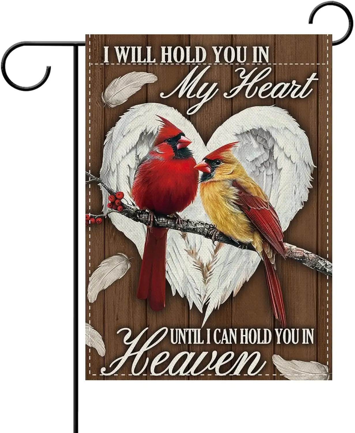 Dyrenson Christian Memorial Cardinal Decorative Garden Flag, Religious Red Birds Angel Wings Heart Cemetery Yard Outside Hom PPM