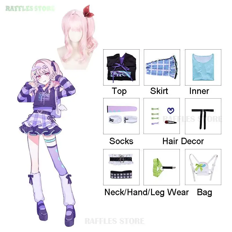 КосплейProject Sekai Colorful 25-ji Костюмы для косплея Парик Asahina Mafuyu Mizuki Yoisaki Kanade Shinonome Ena Anime Cos Женский костюм