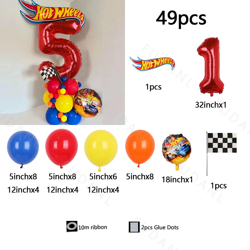 49pcs Hot Wheels Theme Birthday Party Balloon Decor Racing Ball Set Flamme Cars Globos For Boy Girls Baby Shower Decor Supplies