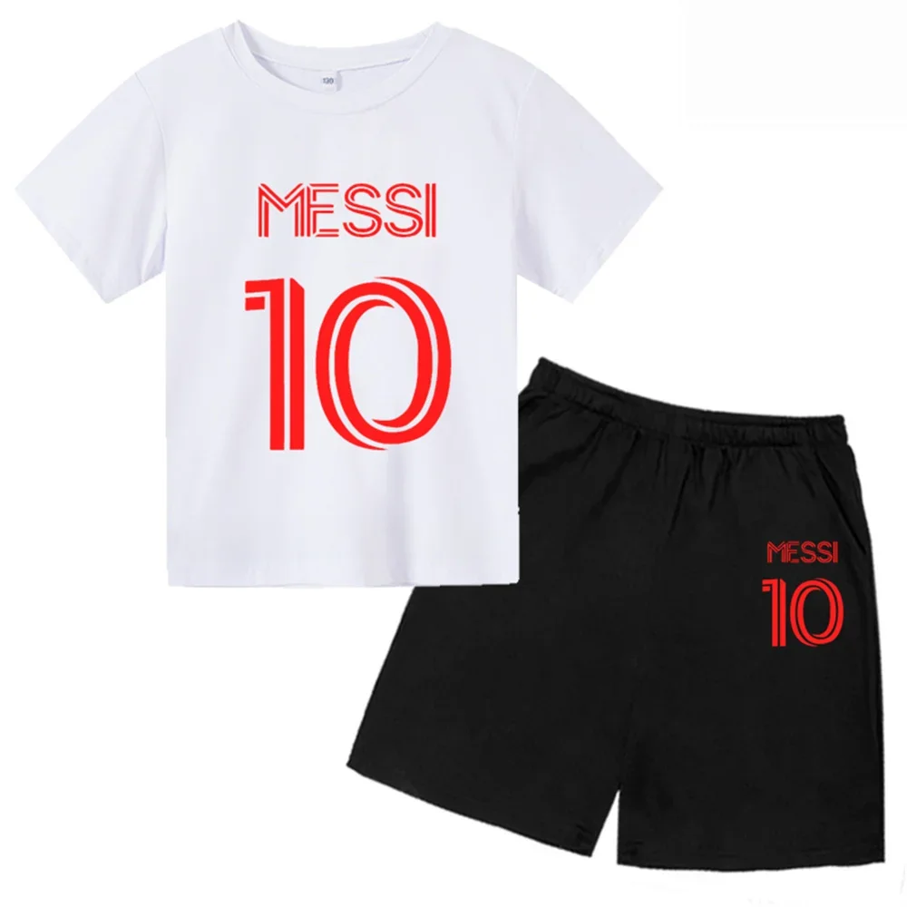 New Messi Printed Children Teen T-shirt + Shorts 2pcs Set Kid Football Boy Girl Clothing Summer Short Sleeve Sports Fashion Suit