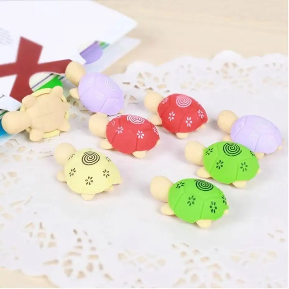 10 Pcs Random Color Cute Cartoon Color Novel Turtle Children's Toy Eraser Can Decorate Desktop Accessories