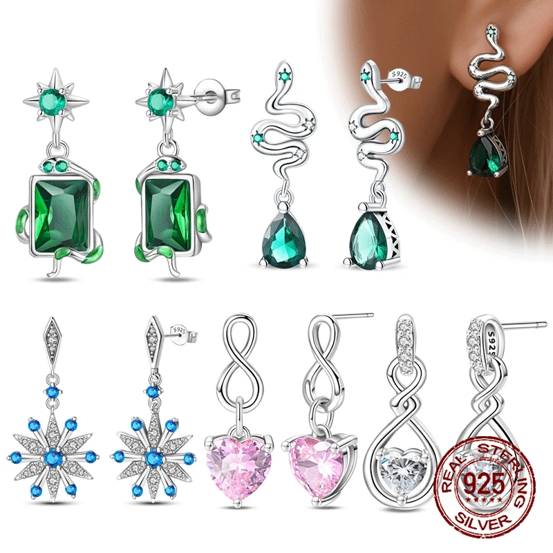 

2025 Silver 925 Colorful Sparking Zircon Snake Ear Studs Hoopearrings Earrings Exquisite Jewelry for Women Girl Party Gift