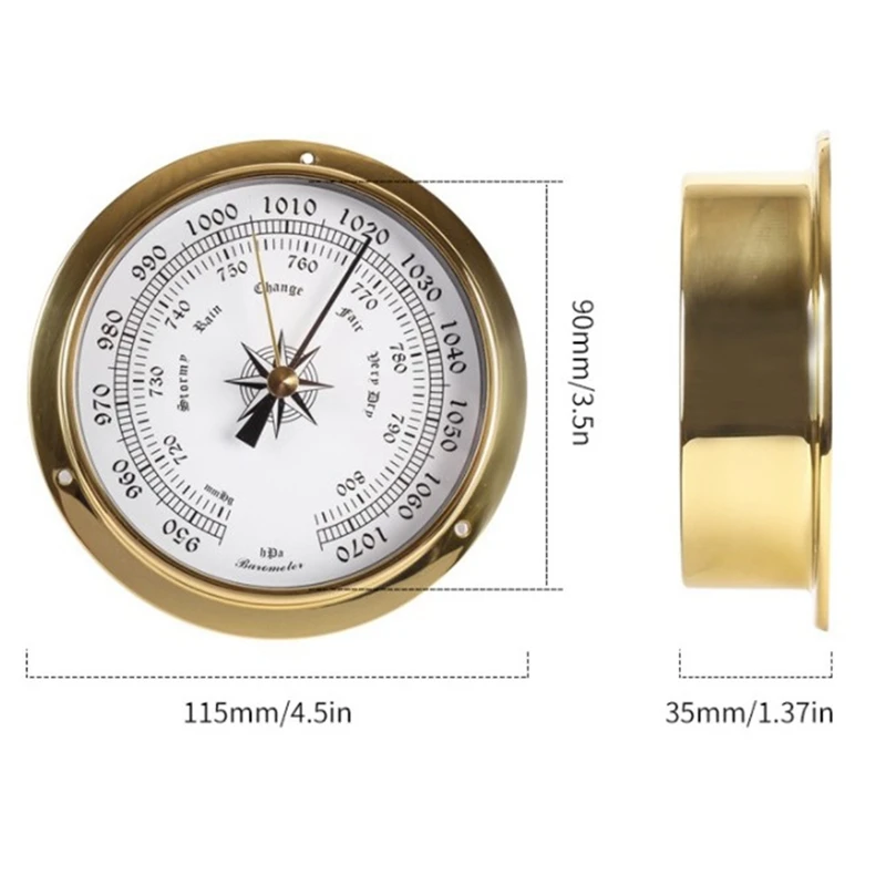 Tidal Clock Tidal Clock, Wall Mounted Tester Copper Shell Marine for Weather Station, Wall Hanging Boat Using Tidal Clock, 115mm