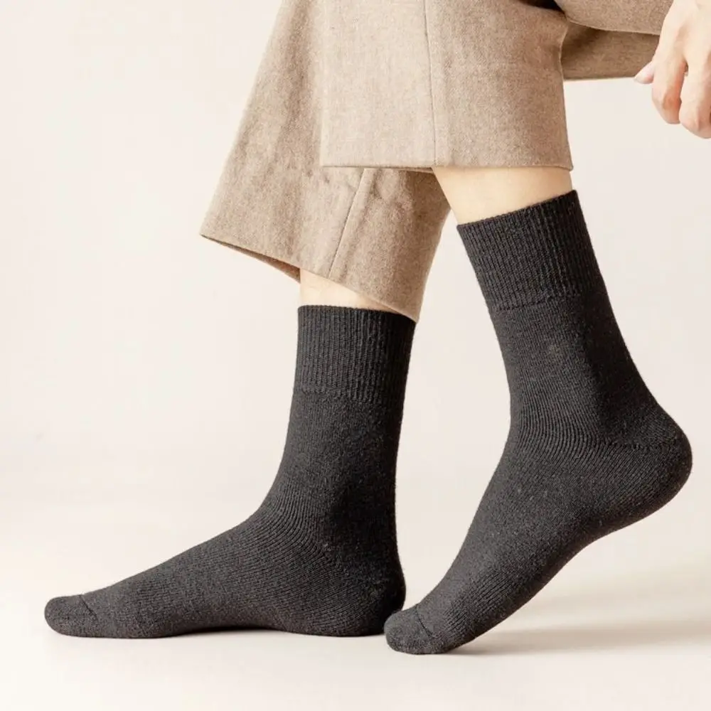

Thick Thermal Winter Warm Socks Solid Color Breathable Wool Socks Soft Mid-Calf Length Men Business Socks Cold Weather