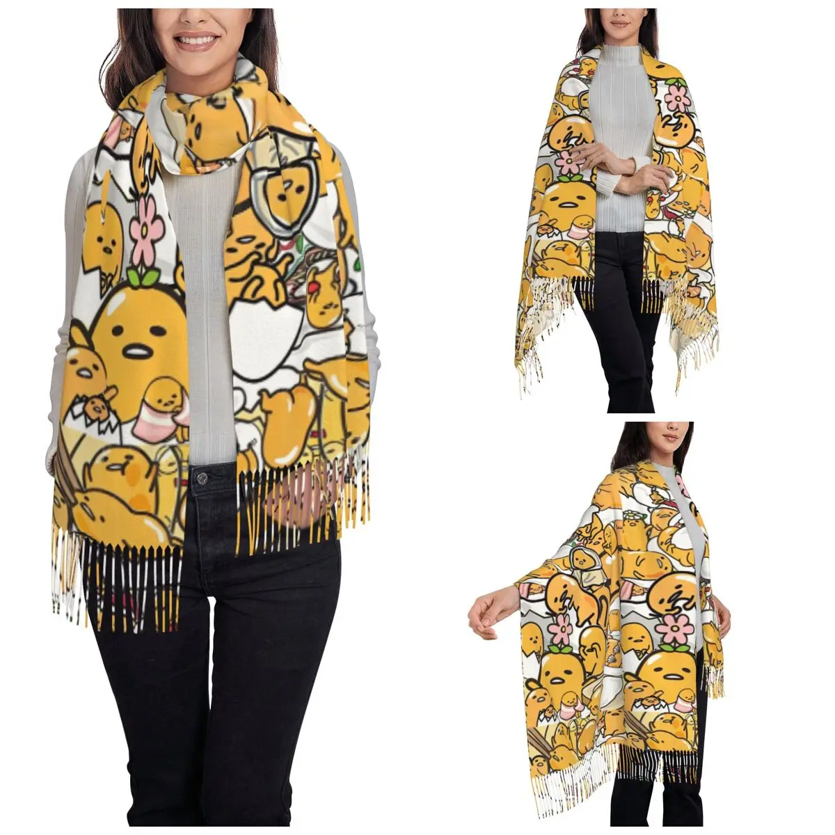 Womens Scarf with Tassel Gudetama Chopsticks Long Winter Fall Shawl Wrap Daily Wear Cashmere Scarf