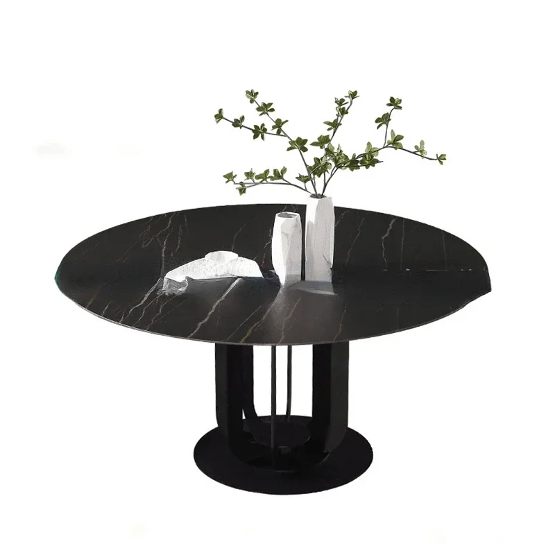 Imported Rock Plate Light Luxury Carbon Steel Round Table Italian Designer Villa Home Table Rock Plate Dining Table