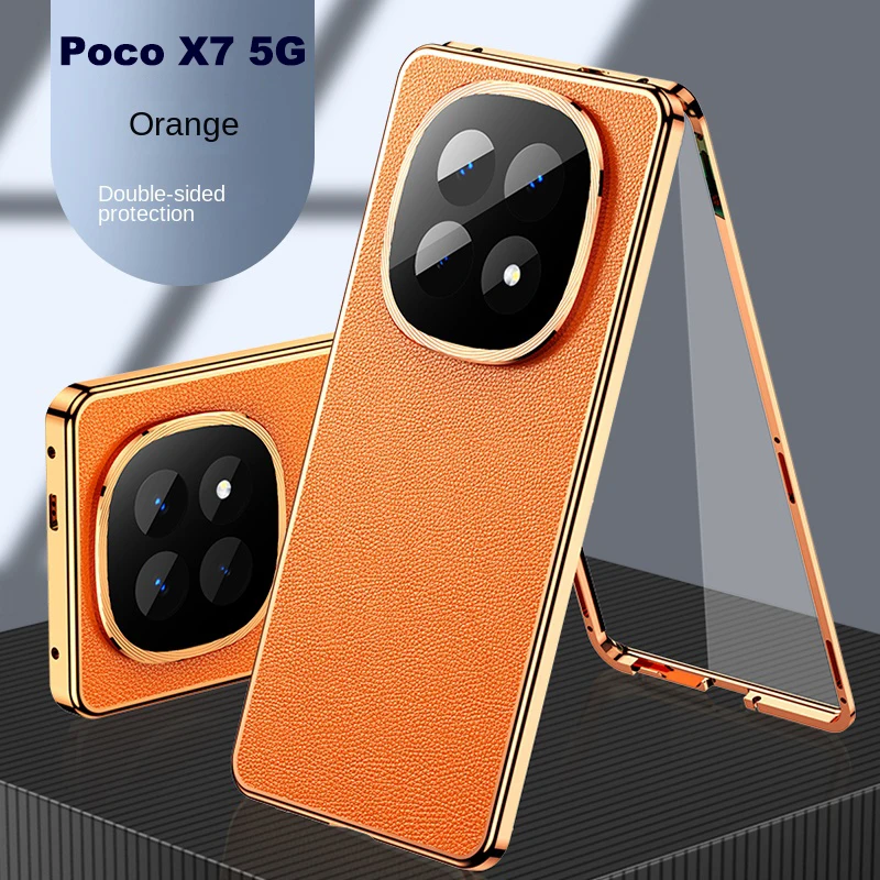 

Для Xiaomi Poco X7 Чехол 360 с полной защитой, прозрачное закаленное стекло, передняя жесткая крышка с задней частью чехла из искусственной кожи для Poco X7 PocoX7