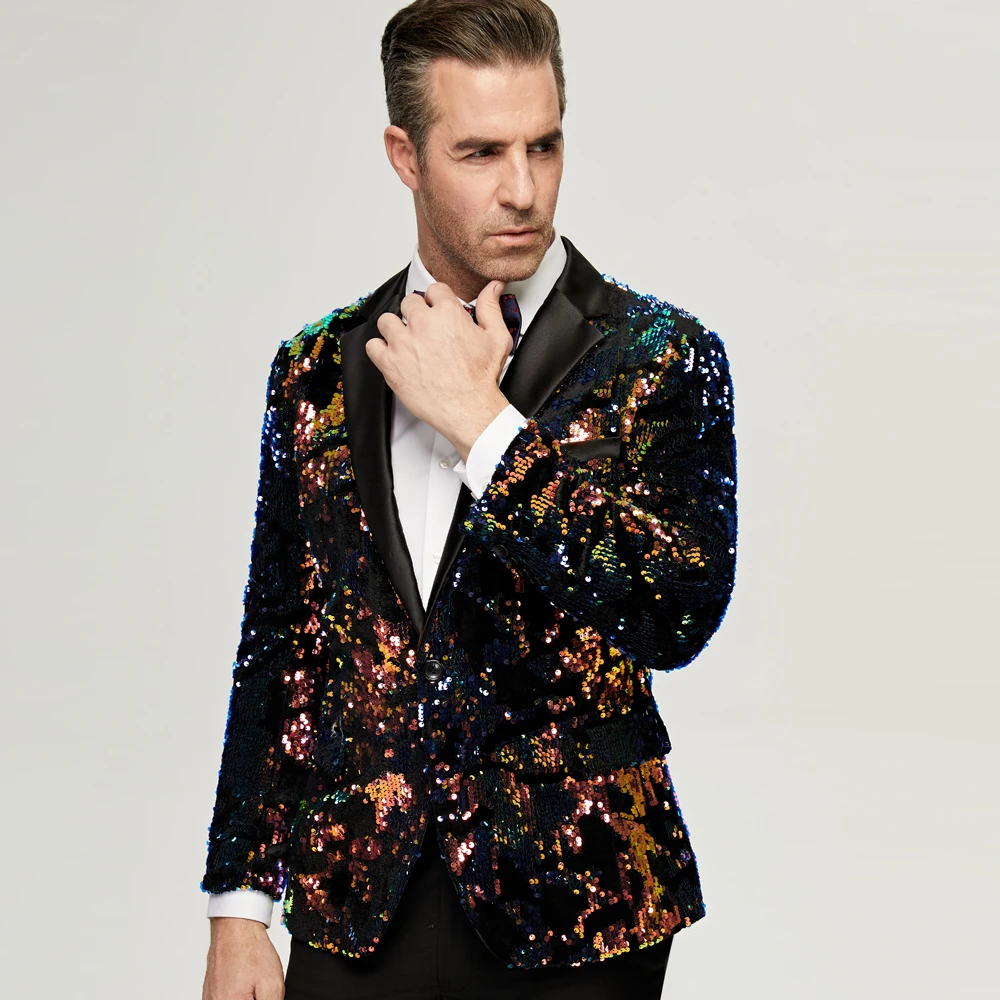 Men\'s Black Sequins Suit Jacket Man Nightclub Prom Suit Men Costume Homme Stage Clothes For Singers Banquet Performance Blazer