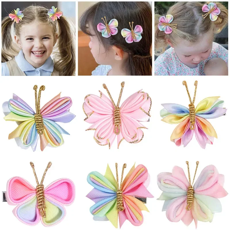 2Pcs Cute Hair Clips For Girl Sweet Butterfly Baby Hairpin Kids Hairpins For Girls Children Barrette Ornament Hair Accessories