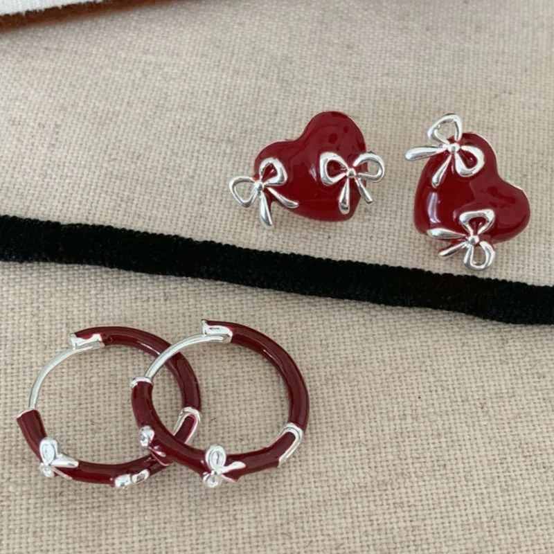 

Real 925 Sterling Silver Bowknot Enamel Round Hoop Earrings for Women Trendy Fine Jewelry Minimalist Sweet Cool Accessories