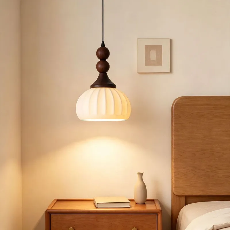 Medieval style bedroom bedside chandelier walnut feeling American retro art dining table
