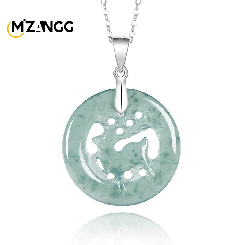 

Natural Jadeite Blue Water All The Way To Have You Deer Pendant S925 Silver Inlaid Delicate Ice Jade Necklace Men and Women Gift