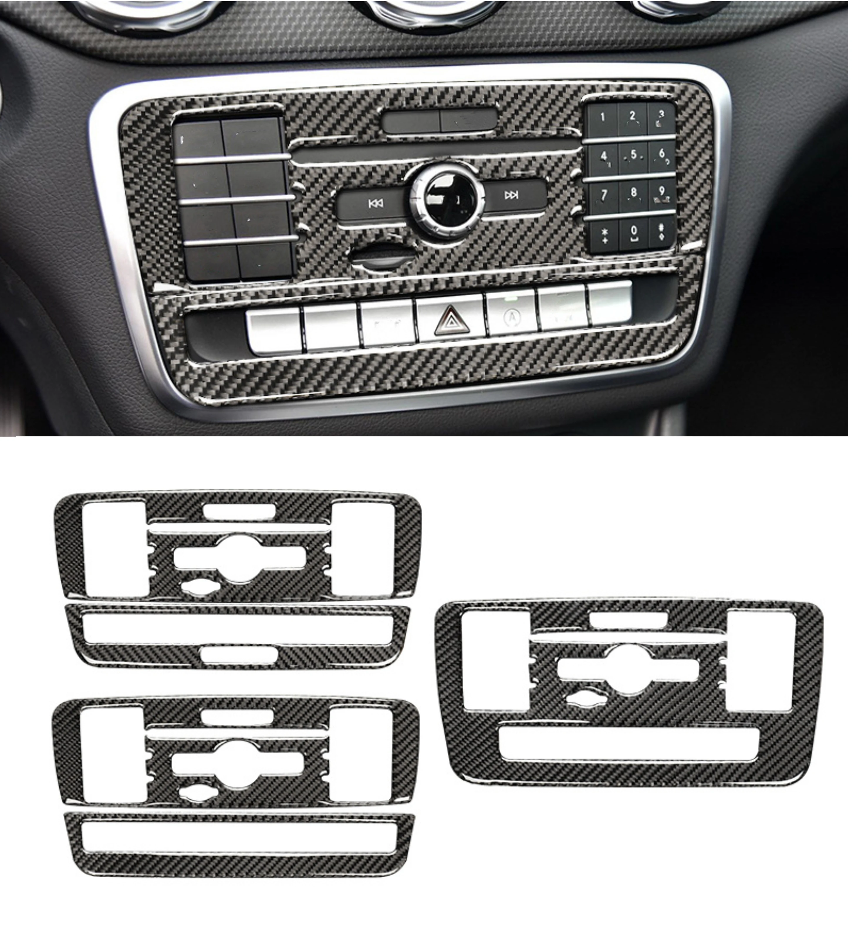 for Mercedes Benz A Class GLA CLA Sticker Car CD Air Conditioning Control Panel Cover Trim  2016 2017 2018 2019  Carbon Fiber