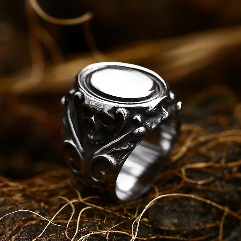 BEIER 2022 New Punk Calvarium Skull Ring With Pattern For Men Biker Hip Hop Jewelry Wholesale Motorcycle