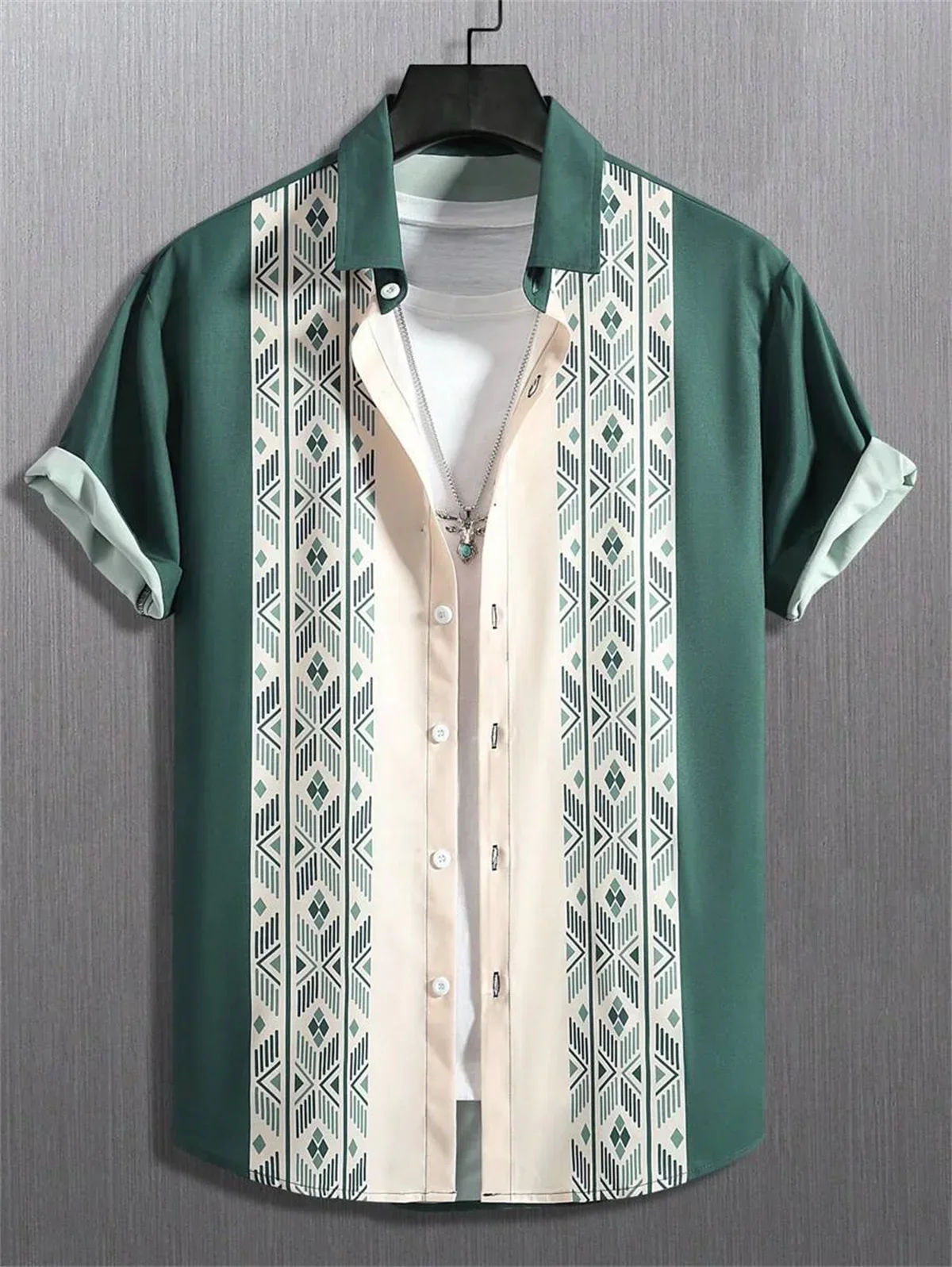 

Hawaiian Casual Men's Short Sleeve Shirt Ethnic Totem Print Fashion Lapel Men's Tops Plus Size Men's Shirt