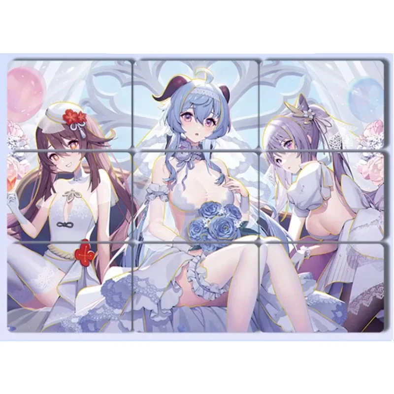 9 unid/set Anime diosa historia rompecabezas tarjetas Sexy tarjetas desnudas tarjetas coleccionables juguetes para niños Navidad cumpleaños Raiden Shogun Yae Miko