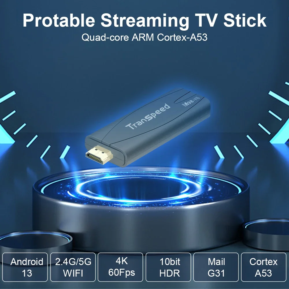 Transpeed TV Stick Android 13 ATV z aplikacją TV 4K 3D TV Box 2.4G i 5G Sterowanie asystentem głosowym