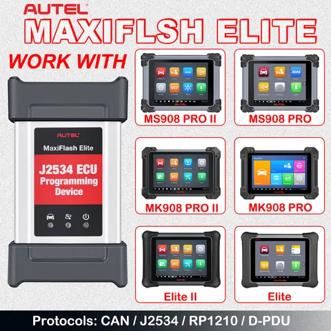 Autel MaxiFlash Elite J2534 Programming Device Work with Autel Scanner, Laptop Automaker Software for Reprogramming