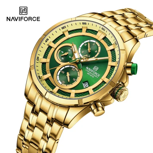 Imagen 2 del producto Reloj NAVIFORCE para hombre, reloj de pulsera de cuarzo con cronógrafo, luminoso, resistente al agua, con correa de acero inoxidable, Masculino