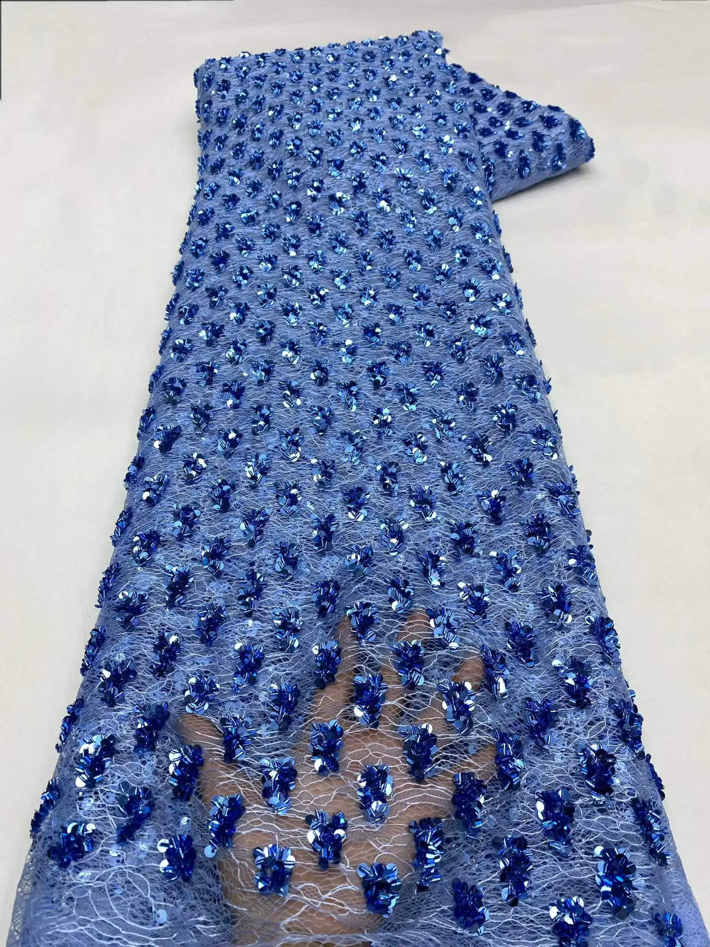 African Sequins Lace Fabrics Fashion Nigerian Embroidery Beaded Tulle Lace Fabric High Quality For Sewing Cloth Party Dress