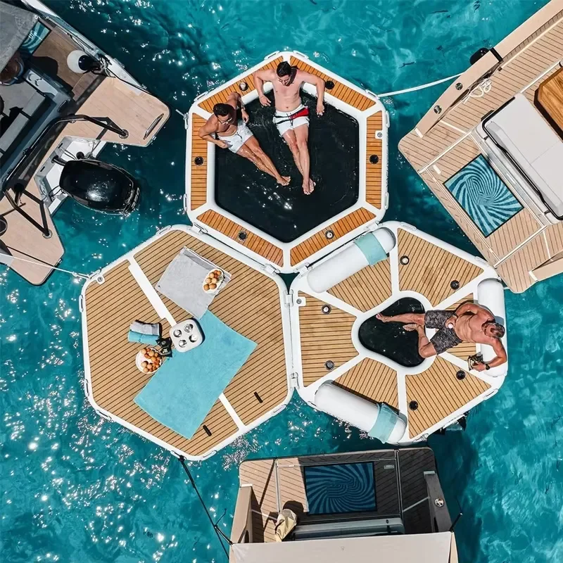 Hex Dock Inflatable 6 Person Dock Large Floating Island Perfect for Water Recreation for 6 People