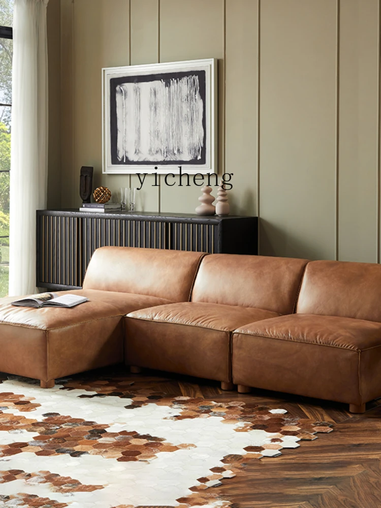 ZC Leather Sofa Combination First Layer Cowhide Retro Distressed Designer Concubine Corner Sofa