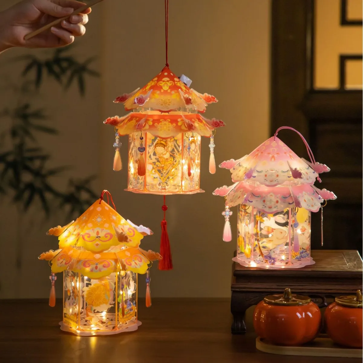 Handmade Lantern Mid-Autumn Festival Lantern Flower Lantern Party Atmosphere Glowing Props Lamps Diy Material Package Home Decor