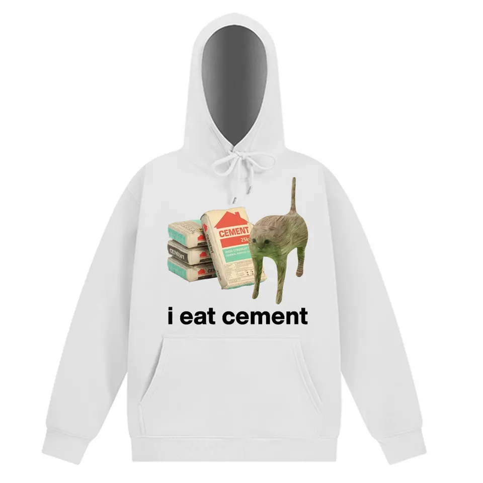 I Eat Cement Cursed Cat Funny Meme Retro Hoodie Man's Woman Fashion Sweatshirts Long-sleeved Oversized Harajuku Unisex Tracksuit, image 5