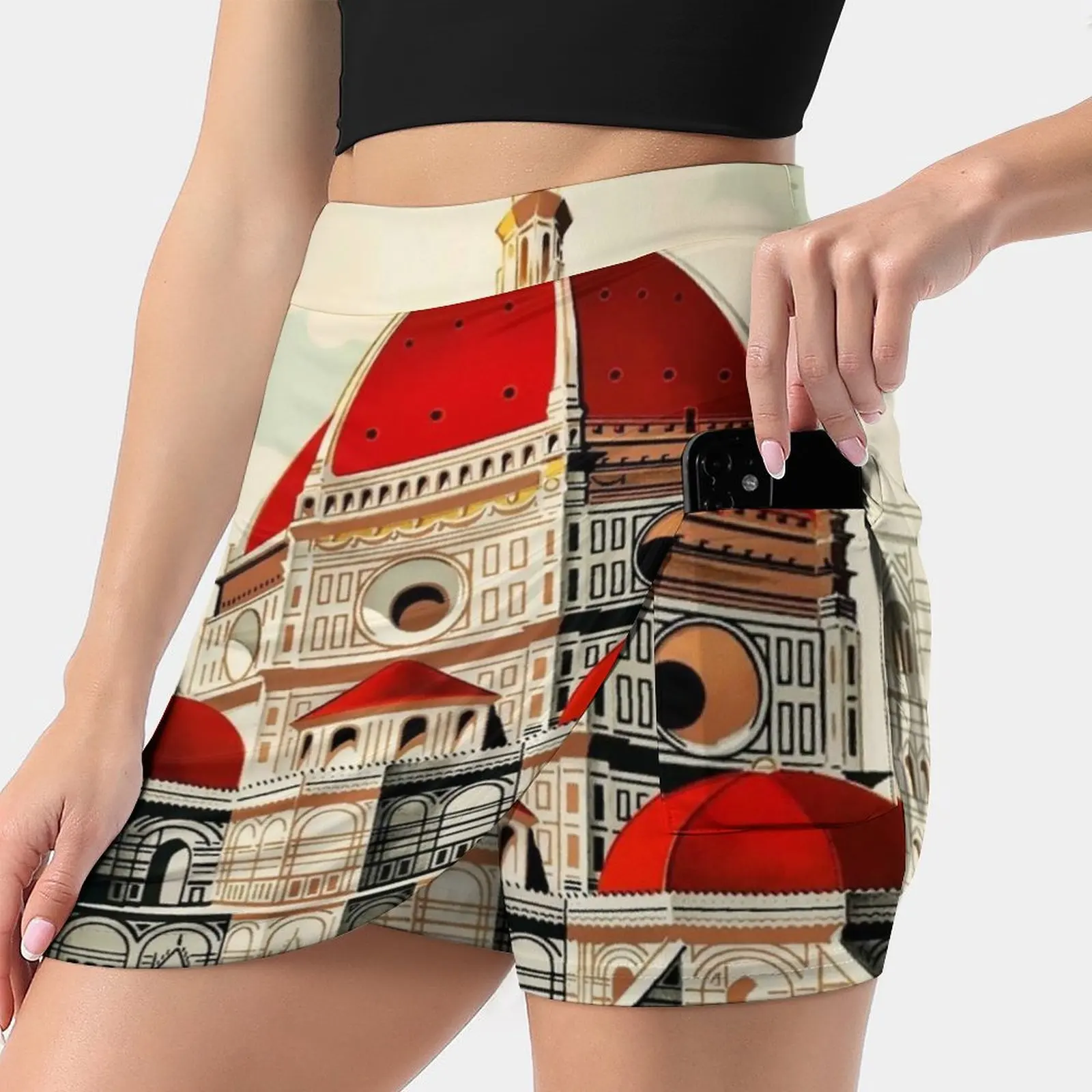 Florence , Italy Travel Poster 1930S Firenze Women's skirt With Hide Pocket Tennis Skirt Golf Skirts Badminton Skirts Running