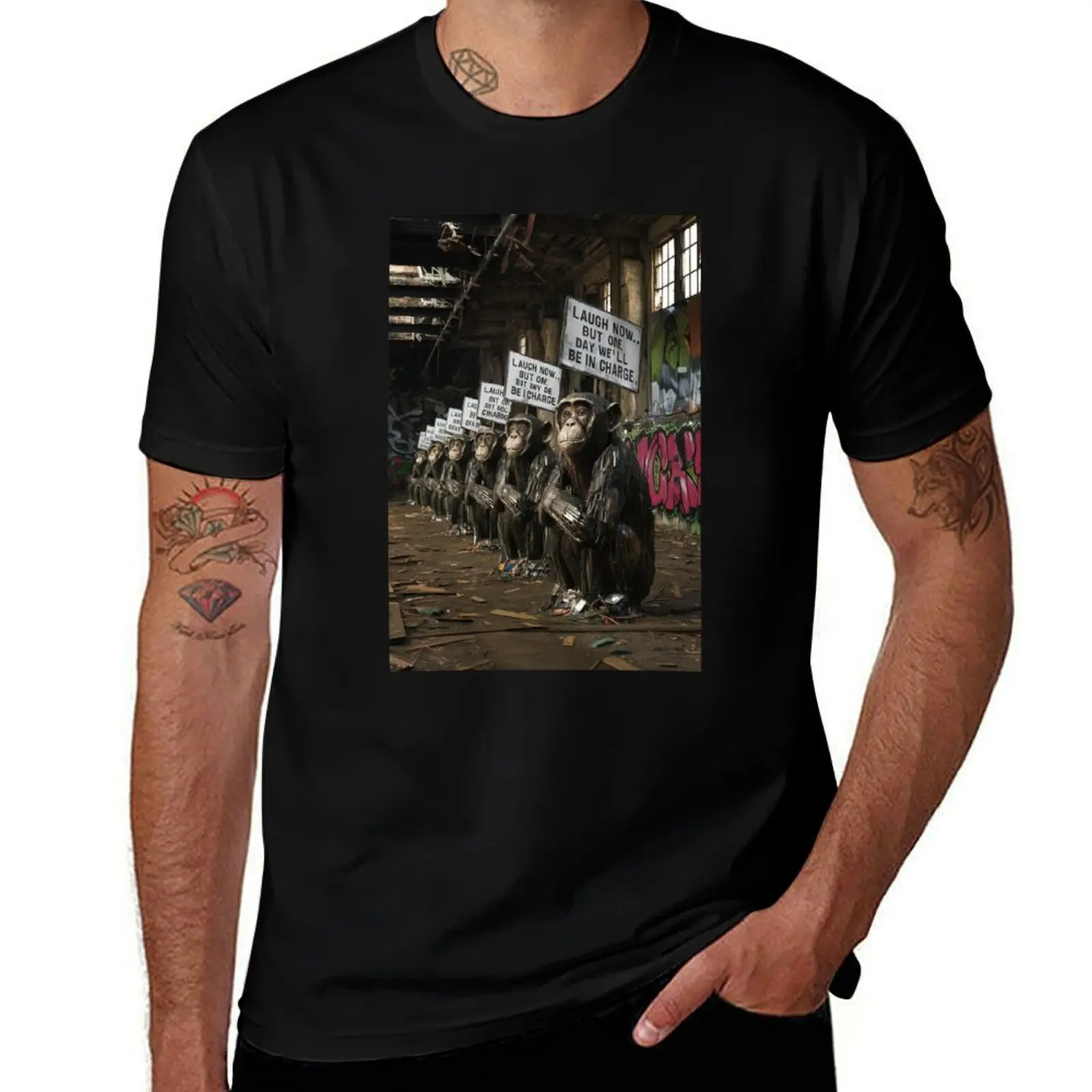 Monkeys Stencil Graffiti T-Shirt Moisture Control Sports Tee T-Shirt
