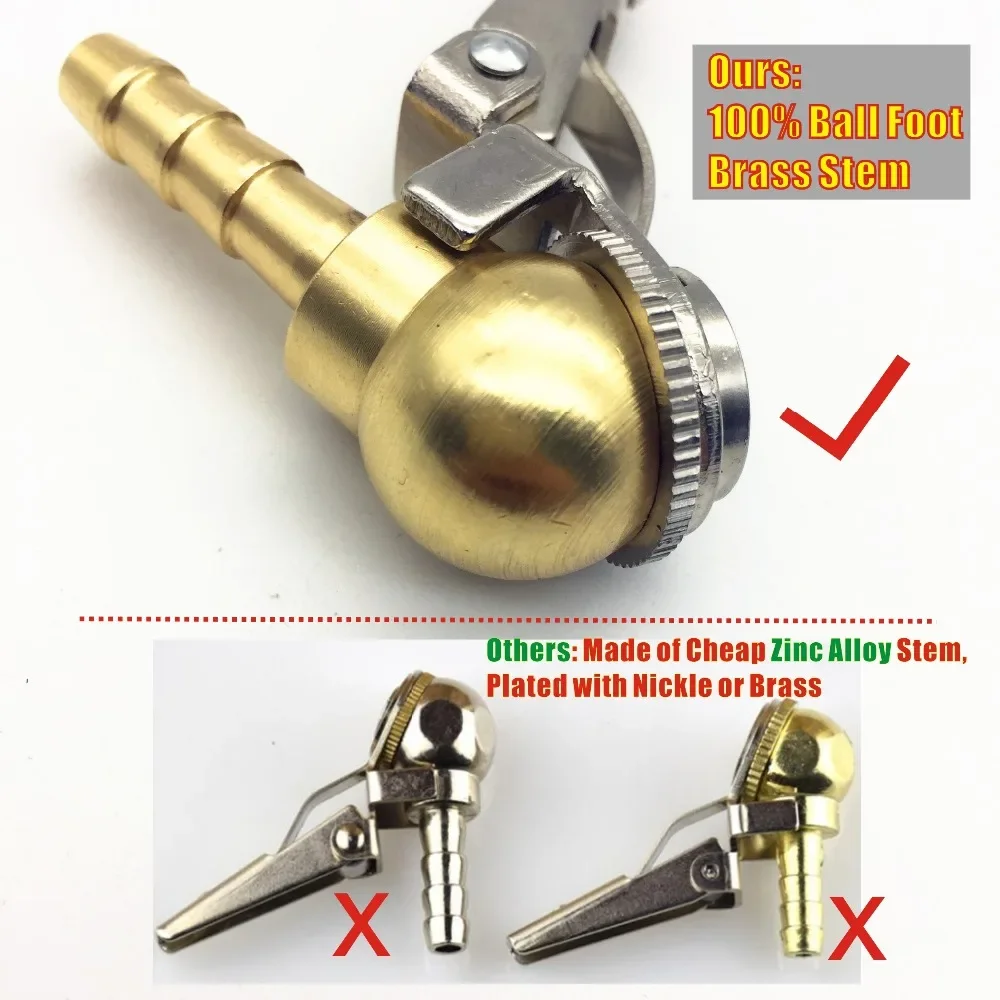 8x28mm Hose Barb,Clip-On Ball Foot Air Chuck,Open (Flow Through) ,Brass Stem,Tire/Tyre Inflator Gauge Fitting,Tire Repair Tools