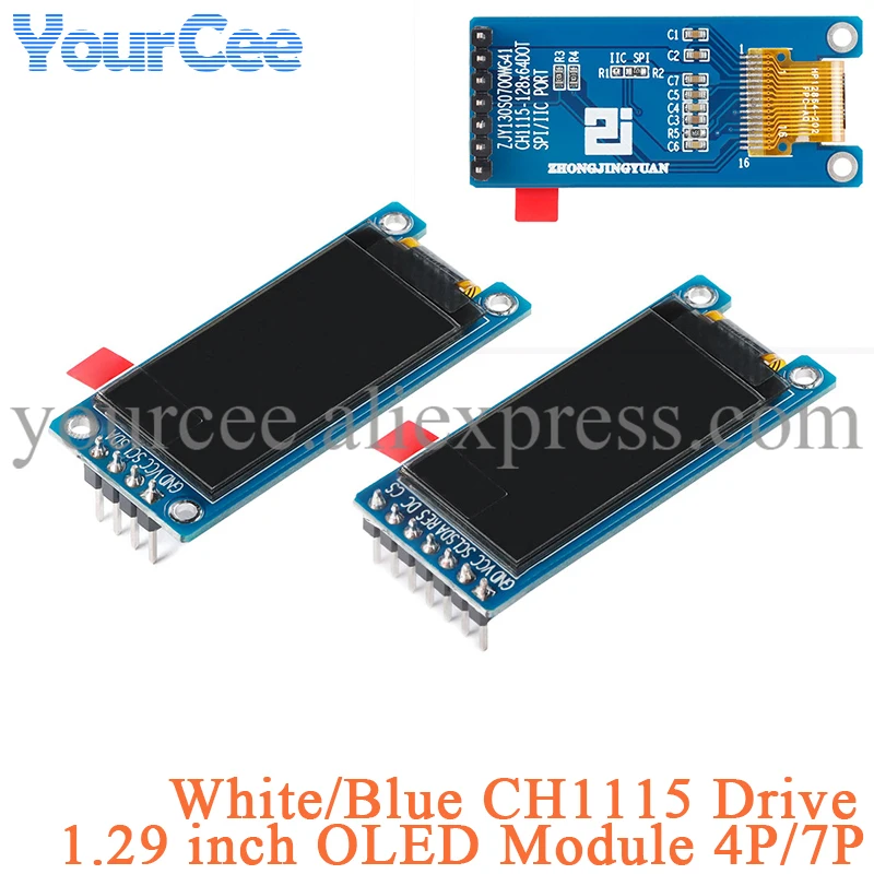 

1.29" 1.29 inch OLED LCD Screen Display Module CH1115 128X64 IIC I2C 128*64 White Blue 4P/7P