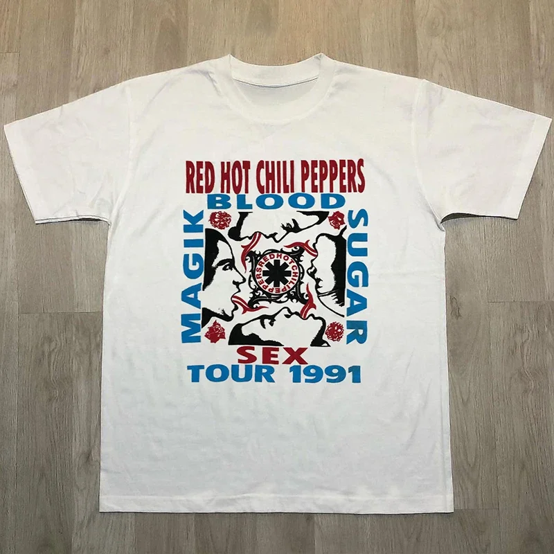 

2025 Red Hot Chili Peppers American Retro Rock Vintage High Street Casual Fashion Brand Heavy Cotton Short Sleeve T-shirt Men