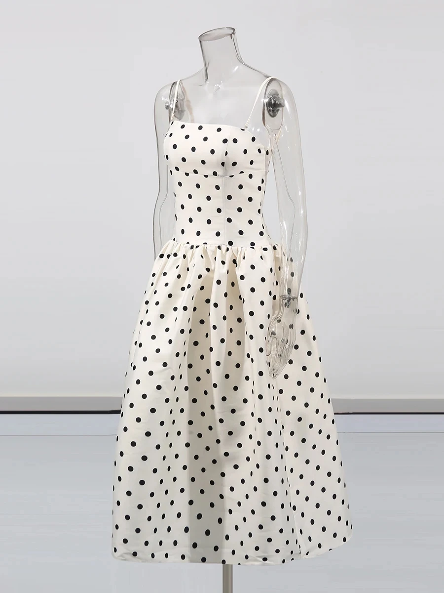 TWOTWINSTYLE 솔리드 슬리밍 스플 라이스 웨이브 포인트 여성을위한 우아한 드레스 스퀘어 넥 민소매 하이 웨이스트 드레스 여성 의류