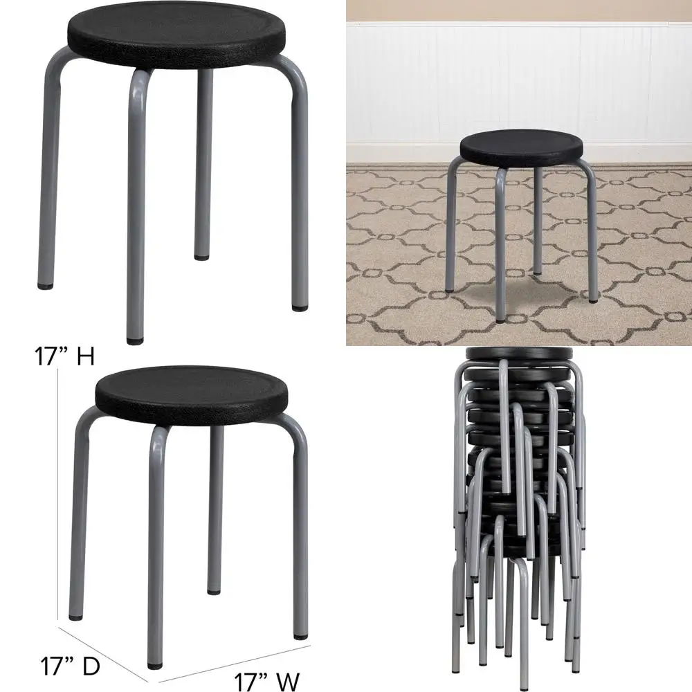 

Stackable Stool with Black Seat and Silver Powder Coated Frame