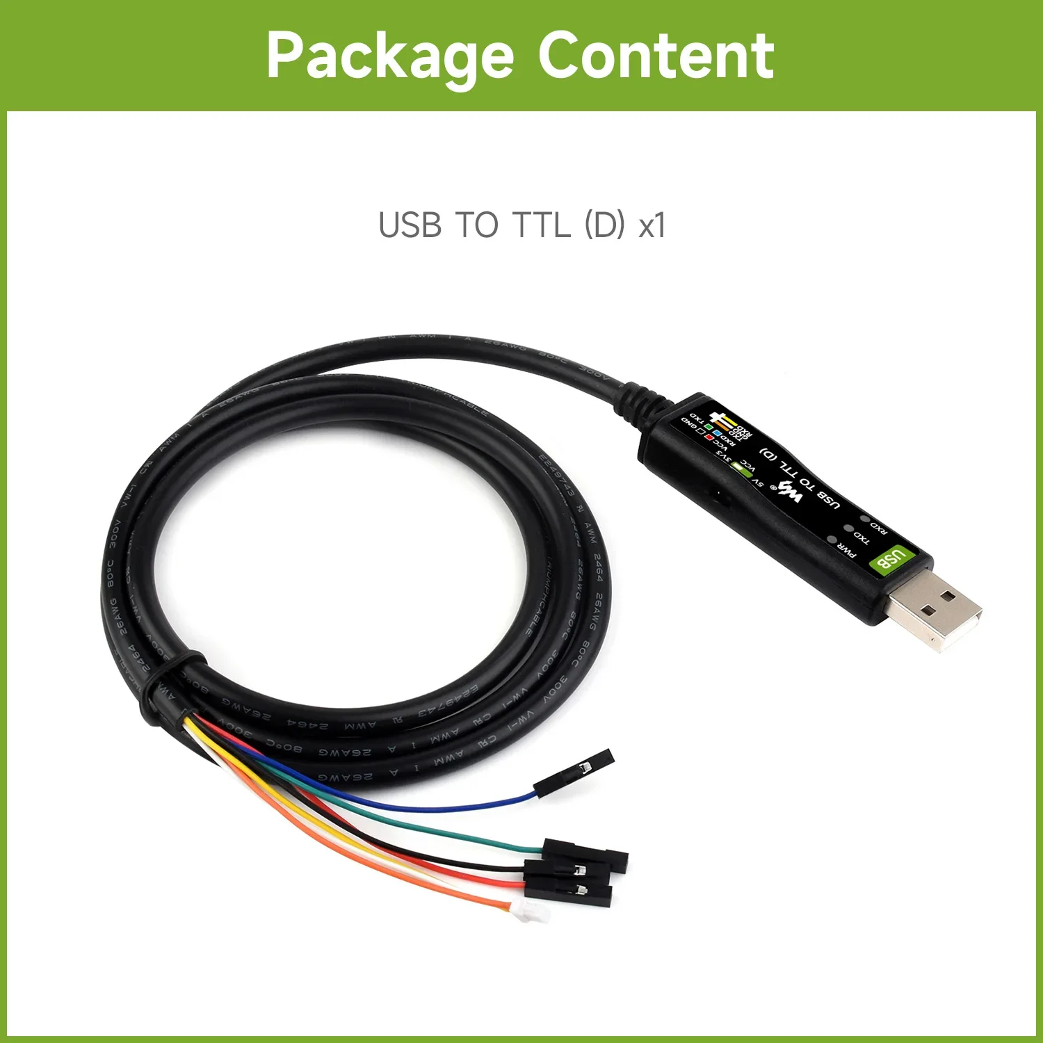 Waveshare Industrial USB TO TTL (D) Serial Cable, Original FT232RNL Chip, Suitable For Raspberry Pi 5 Serial Port Debugging