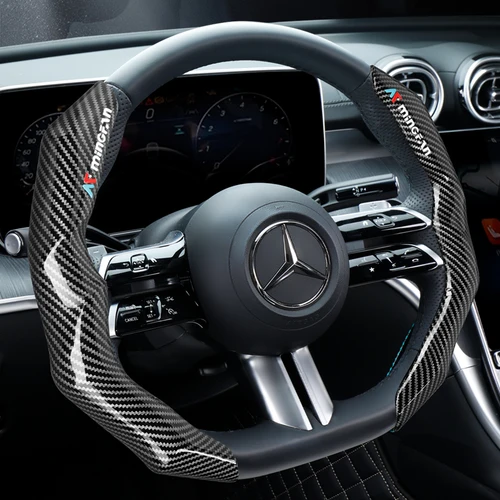 Imagen 2 del producto Protector de volante de fibra de carbono, lujoso, antideslizante, cómodo, duradero, diseño elegante, accesorio Interior de vehículo para todas las estaciones