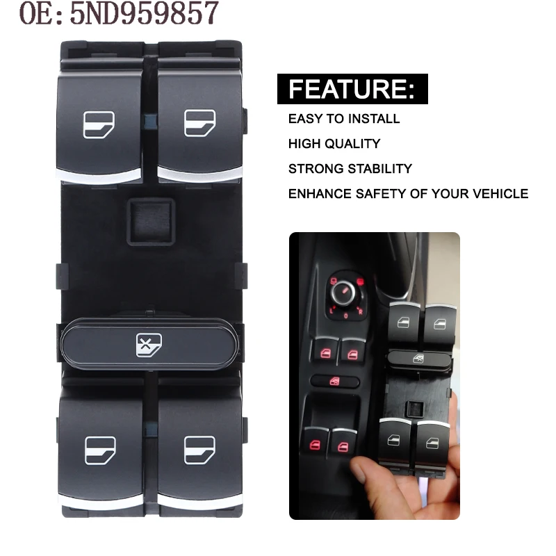 New Power Window Switch For VW Touran Tiguan Passat B6 B7 CC Golf Mk5 MK6 Jetta III AMAROK 5ND959857 5K4959857 5ND959855