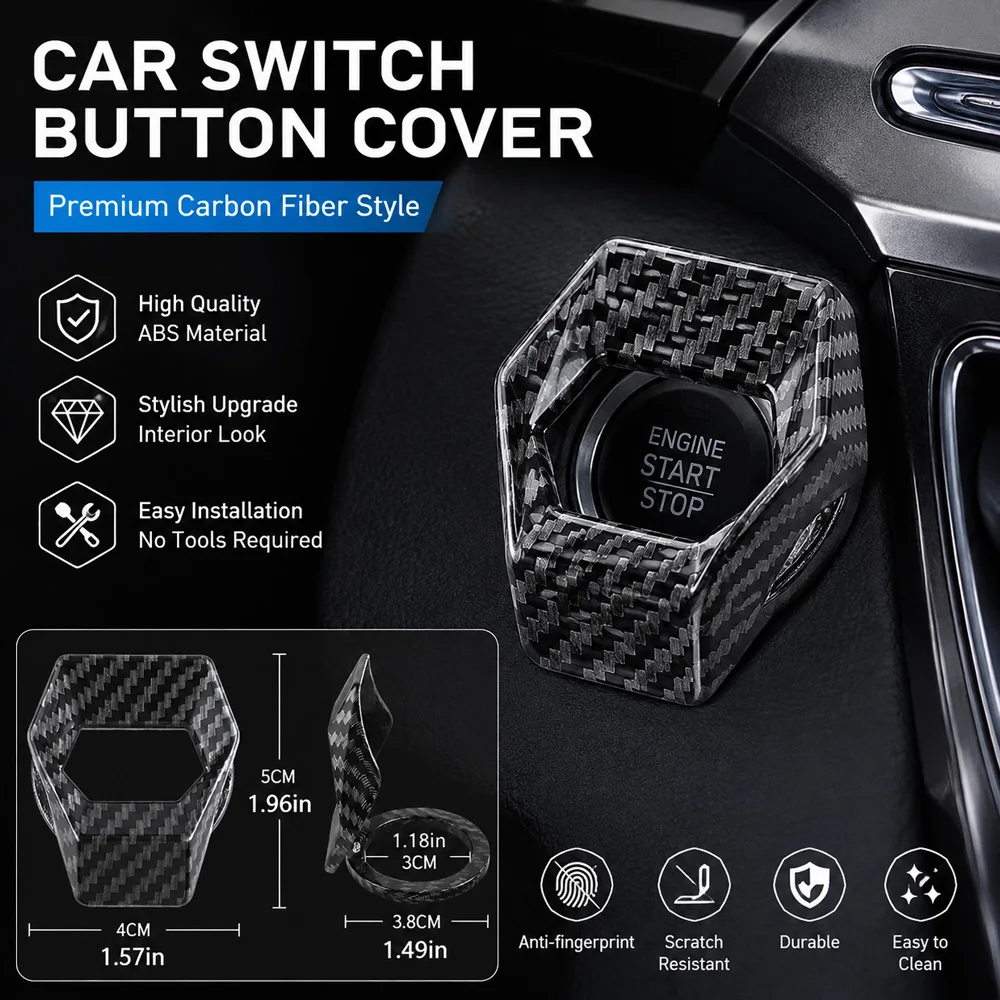 Kcimo Car Engine Push Start Stop Button Decor Cover Self‑Sticky Ignition Switch Protective Cap Anti‑Wear Interior Auto Parts