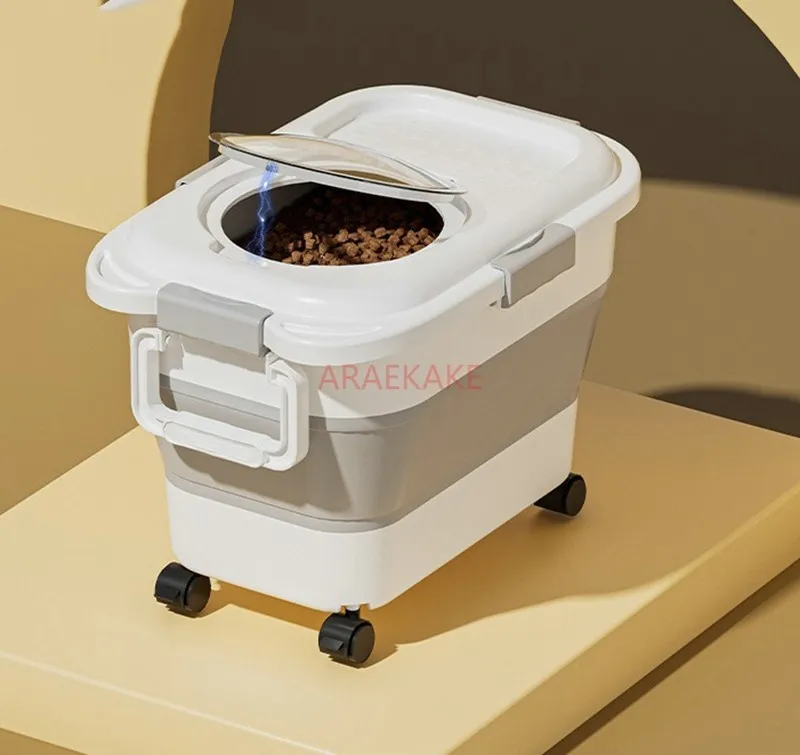 Pet grain storage bucket, foldable, sealed, moisture-proof, cat household grain storage box, dog freeze-dried snack can