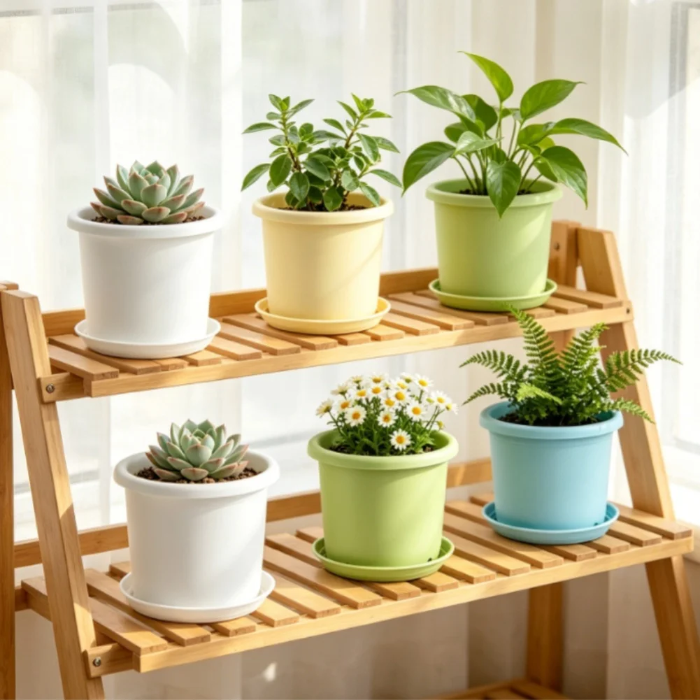 White Resin Flower Pots Indoor Garden Containers Reinforced Base Structure Sturdy Resin Material Anti Deformation Design