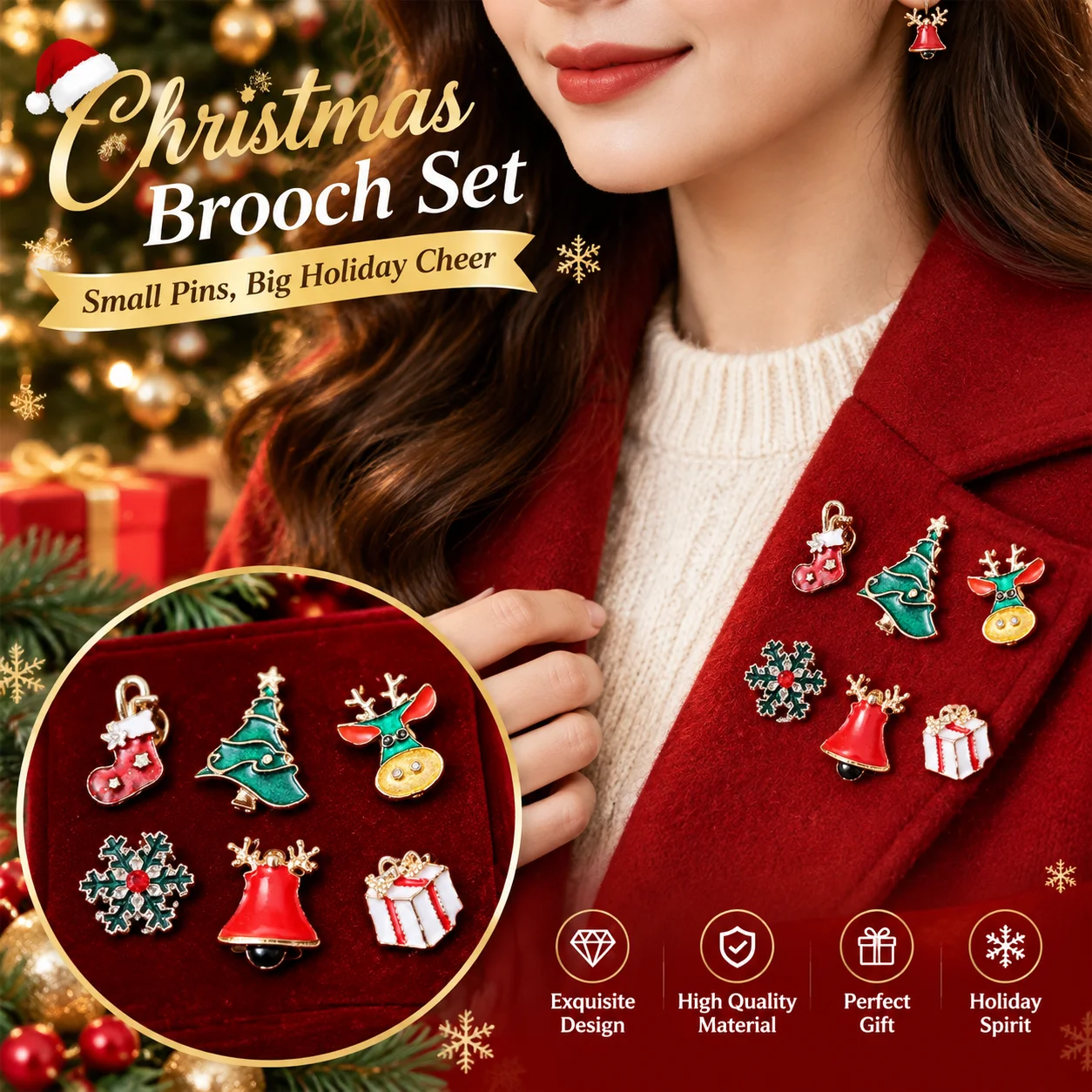 Christmas Brooch Set Enamel Santa Reindeer Tree Snowflake Bell Pin Badge Xmas Jewelry Gift Party Clothes Decoration