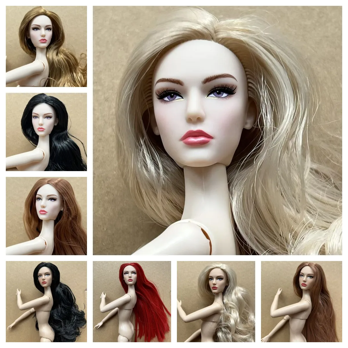 1/6 Scale Collectible Supermodel Head Customizable Doll with Multi-Hair Color Styles Curly Straight Optional for Enthusiasts