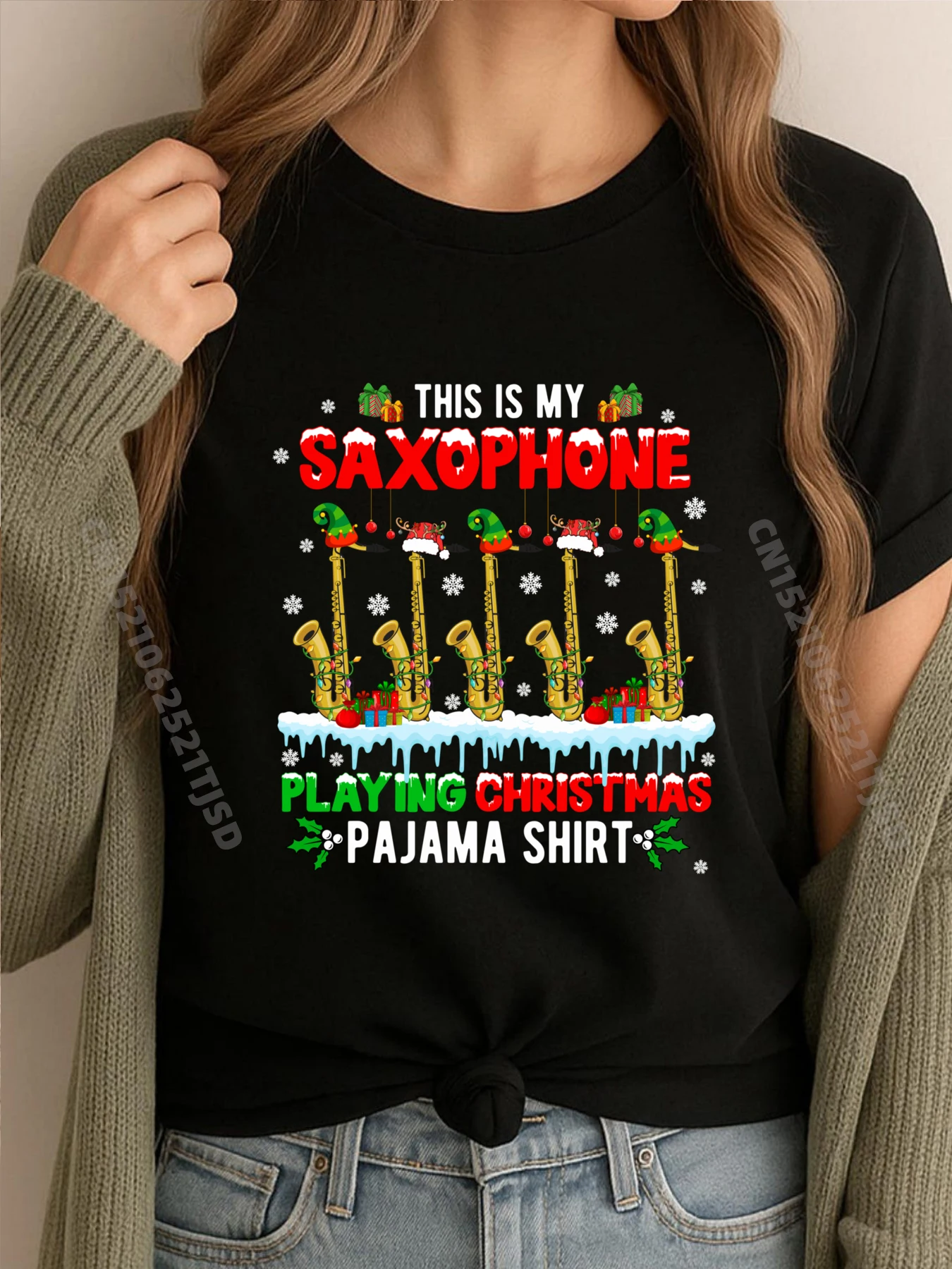 

Роскошная футболка «Мой саксофон, играющий на Рождество», роскошная женская футболка с изображением северного оленя, удобные хлопковые рубашки высокого качества, футболка