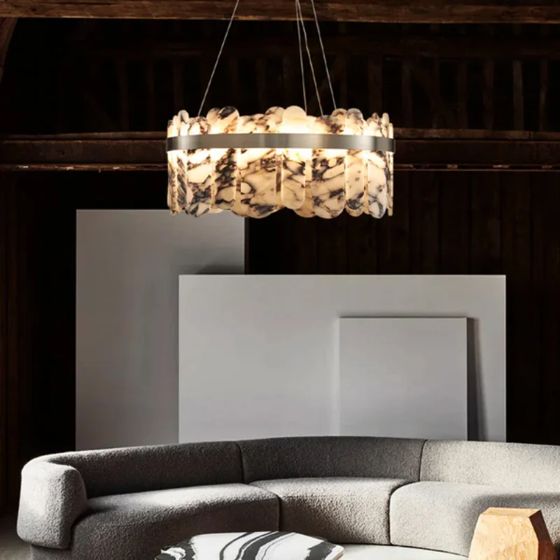 REVEN Modern Geometric Chandelier Suspended Dimmable Rectangular Luster Ceiling Light Marble Hardware for Dining Room