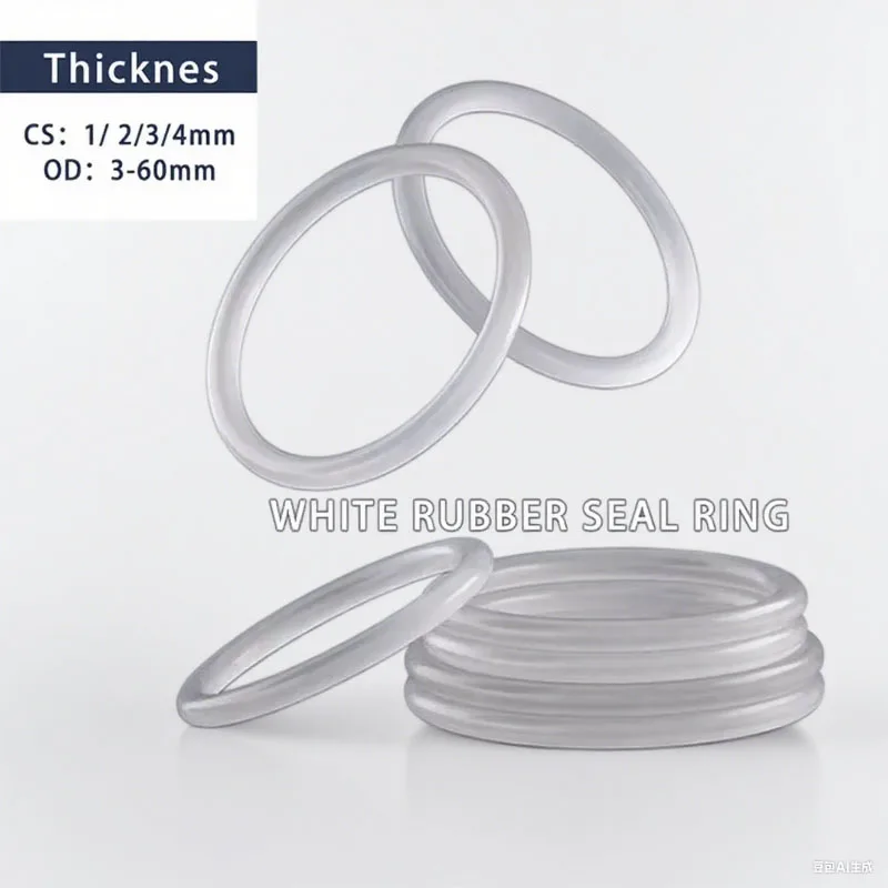 

5~100pcs VMQ O Ring Thickness CS1/ 2/3//4mm White Rubber Seal Rings OD3-60mm Heat-Resistant Food Grade SiliconeGasket Waterproof