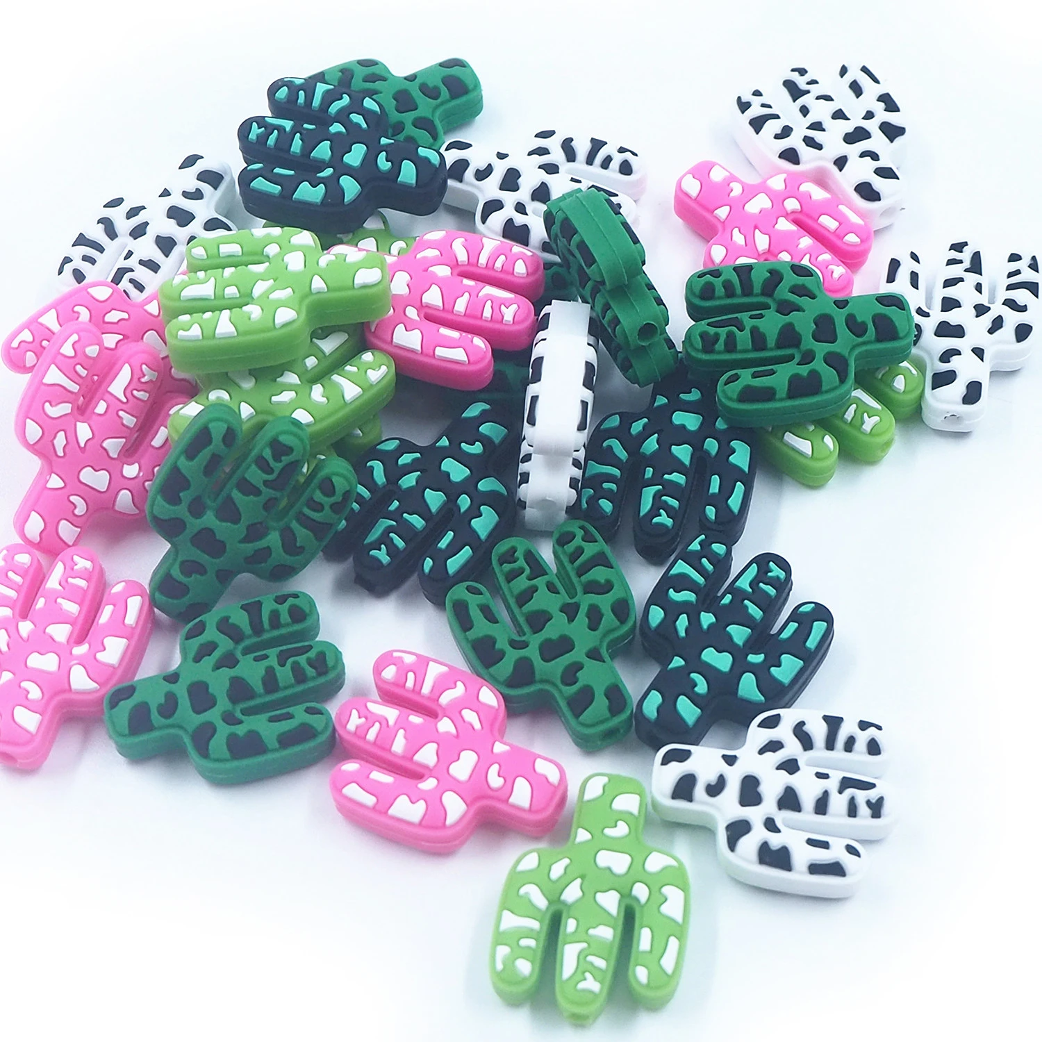 Chenkai 50PCS Cactus Silicone Focal Beads For Beadable Pen Silicone Charms for Pen Keychain Making Beadable Silicone Characters