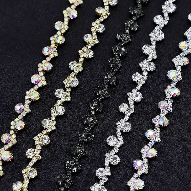 10Yards Rhinestone Chain Diamond Trim Fringe Crystal Clothing Bag Hat Accessories DIY Wedding Decoration Gift Rhinestone Ribbon